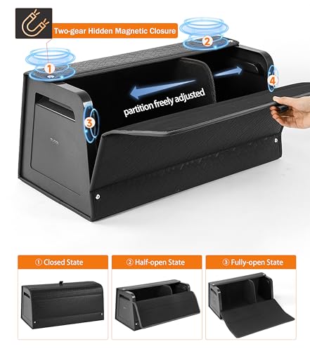 Trunk Organizer for suv,car storage organizer,lid Box,PU Leather & PP Honeycomb Board,Fixed with screws extremely sturdy,Collapsible and Adjustable,15''L x 13''W x 12.4''H,2K inches³(size B) - size: Reinforced: 15"L×13"W×12.4"H, 40lbs, 2K in³