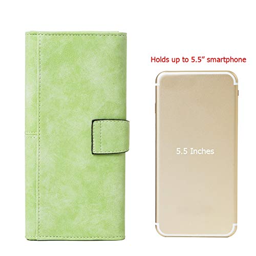 Women's Vegan Leather 17 Card Slots Card Holder Long Big Bifold Wallet - color: Light Green