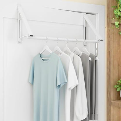 Over The Door Clothes Hanger Rack Foldable Space-Saving Over The Door Hooks for Laundry Drying Bathroom Towels & Home Office(White)