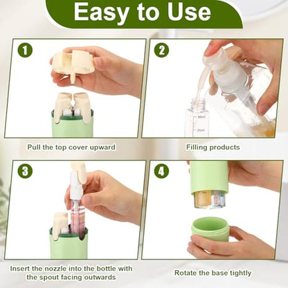 Domensi 4 in 1 Travel Dispenser with 4 Pack 30ml Travel Bottles and Label Refillable & Leak Proof Portable Toiletry Containers with Locks for Shampoo Lotion Conditioner Cream(Green) - color: Green
