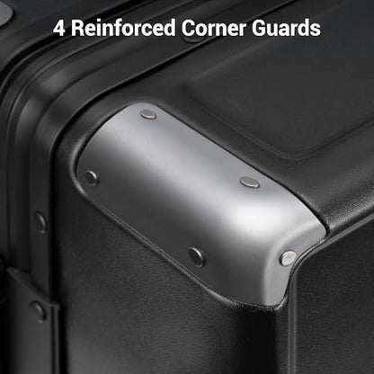 LEVEL8 Zipperless Checked Luggage with Aluminum Frame, Upgraded Medium Hardside Suitcase with Spinner Wheels, Metal Travel Luggage with Double Tsa Locks, 24 Inch, Black - color: Black, size: Checked 24 Inch (Upgraded)