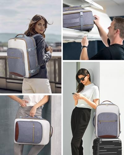 LOVEVOOK 40L Travel Backpack for Women & Men, Airline Approved Carry On Luggage with 3 Packing Cubes, TSA Overnight Bags, Waterproof Personal Item Bag, Weekender Essentials Backpacks fits 17" Laptop - color: Grey-beige-brown, size: Large