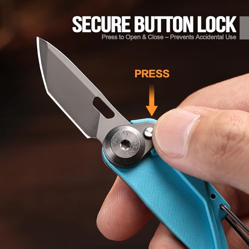 TACRAY Vinto 5-in-1 Small Pocket Knife – Ultra-Light Compact Multitool with Utility Knife, Seatbelt Cutter, Bottle Opener, Flathead Screwdriver & Keyring Attachment for Everyday Carry (Blue) - color: Blue