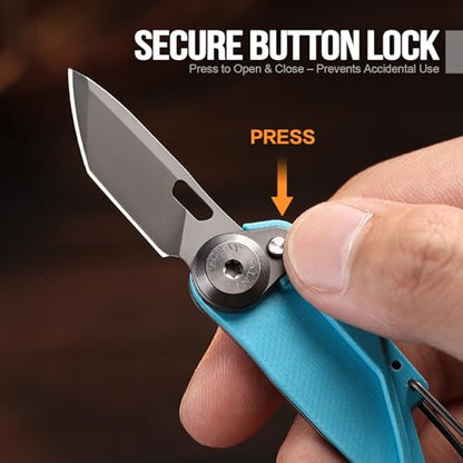 TACRAY Vinto 5-in-1 Small Pocket Knife – Ultra-Light Compact Multitool with Utility Knife, Seatbelt Cutter, Bottle Opener, Flathead Screwdriver & Keyring Attachment for Everyday Carry (Blue) - color: Blue