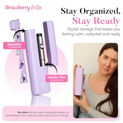 STRAWBERRY & CO Insulin Cooler Travel Case - Built-in Sharps Dispenser & Temperature-Control Organizer- TSA Approved Diabetic Pen Storage for Ozempic, Insulin Pens & Needles - Compact & Leak-Proof - color: Purple