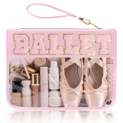 Siwara Snack Bags Clear Pouch Travel Makeup Bag Chenille Letter Bags for Zipper Pouch Clear Cosmetic Bag Clearly Tote Bag Makeup Travel Bags for Women - color: PINK-BALLET