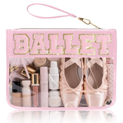 Siwara Snack Bags Clear Pouch Travel Makeup Bag Chenille Letter Bags for Zipper Pouch Clear Cosmetic Bag Clearly Tote Bag Makeup Travel Bags for Women - color: PINK-BALLET