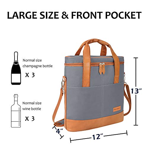 Tirrinia Insulated Wine Gift carrier - 3 Bottle Travel Padded Wine Carry Cooler Tote Bag with Handle and Adjustable Shoulder Strap, Gray - color: Grey 2