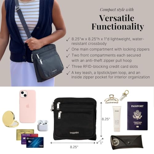Baggallini Securtex Anti-Theft Crossbody - color: Black