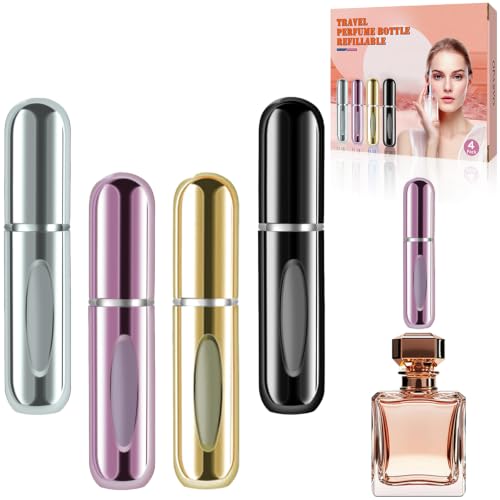 opasyo Refillable Perfume Portable Atomizer Bottle Refillable Perfume Spray, Leak-Proof Perfume Spray Bottle, Travel Perfume for Traveling and Outgoing (5ml, 4 Pack Silver/Pink/Gold/Black) - color: Silver, Pink, Gold, Black
