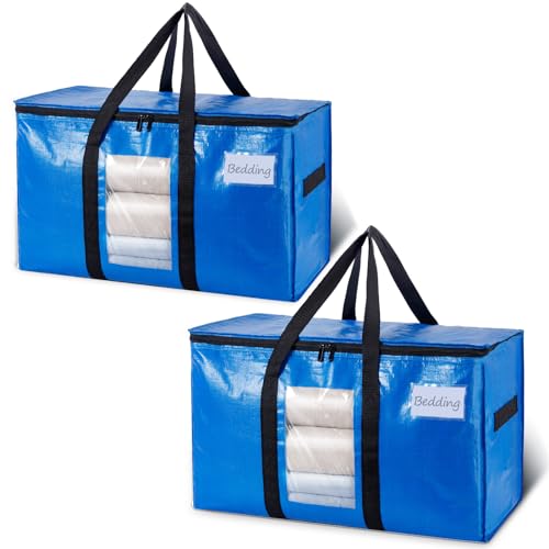 TAILI Extra Large Moving Bags, 2 Pack Blue Heavy Duty Totes For Storage with Visible Window, Wrap Around Handles, Storage Bags for Space Saving, Alternative to Moving Boxes - color: Blue, size: 2 Large