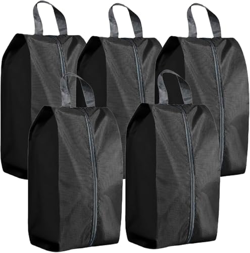5Pcs XL Travel Shoe Bags Portable Travel Gifts Shoe Organizer with Zipper Closure, Waterproof Nylon Shoe Storage Organizer with Handle Travel Bags For Men and Women, Black - color: Black, size: XL