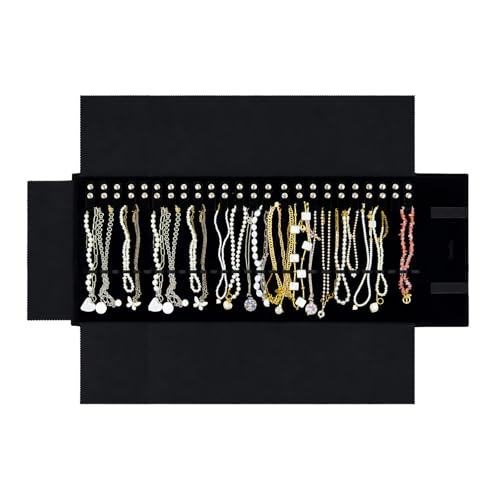 UnionPlus Velvet Travel Jewelry Roll Bag Organizer for Necklace, Elastic Band and Anti-winding, Large, Black - color: Black, size: Large