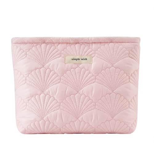 RSRSLEII Quilted Cotton Coquette Makeup bag, Coastal Granddaughter Aesthetic Cosmetic Bag, Cute Seashell Portable Travel Toiletry Pouch (11 Pink- Patch) - color: 11Pink