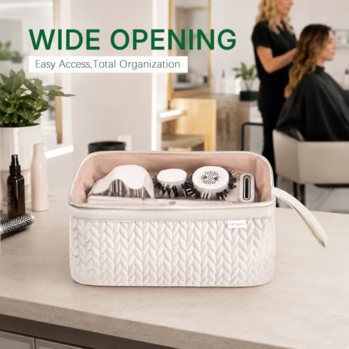 KarSyon Shark Flex Style Case for Dyson Airwrap Hair Dryer Brush Revlon Hair Tools Travel Bag Carrying Case Flat Curling Iron Organizer (Beige) - color: Beige