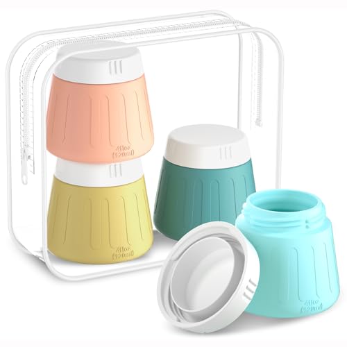 Gemice 4 OZ/120ML Travel Size Containers for Toiletries, Leak-Proof Silicone Slime Jars with Lids, BPA Free Small Round Cosmetic Slime Container for Lotion, Cream, Ointments, Travel Storage (4 Pack) - color: Macaron, size: 4 oz