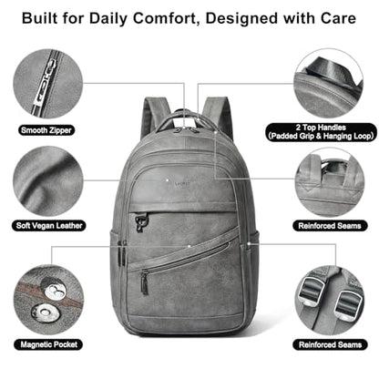 LATMAP Backpack for Women Men - Vegan Leather Backpack Purse Travel Carry-on Bag College Bookbag Work fits 16.5" Laptop,DimGray - color: Dimgray