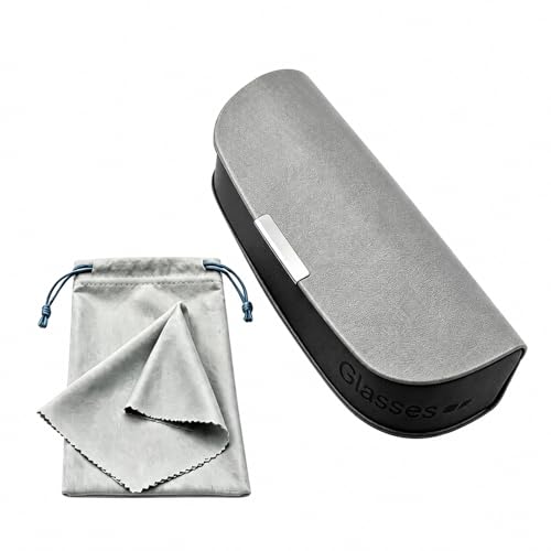 Glasses Case hard shell,3-in-1 Sunglasses Case & Eyeglass Case with Cleaning Cloth & Storage Pouch - color: Gray