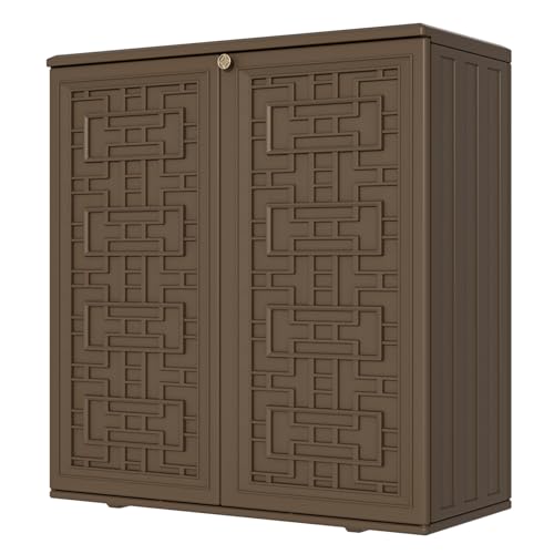 Mrosaa Storage Box Outdoor Caninet,Resin Indoor Storage Box Waterproof Outdoor Storage Cabinets for Patio/Garden/Backyard, Size 34.3''L*15''W*36.2''H(Brown) - color: Brown