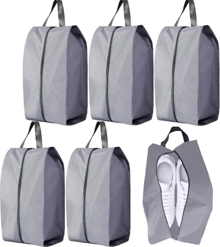 5Pcs Large Travel Shoe Bags Portable Travel Gifts Shoe Organizer with Zipper Closure, Waterproof Nylon Shoe Storage Organizer with Handle Travel Bags For Men and Women, Grey - color: Grey, size: L