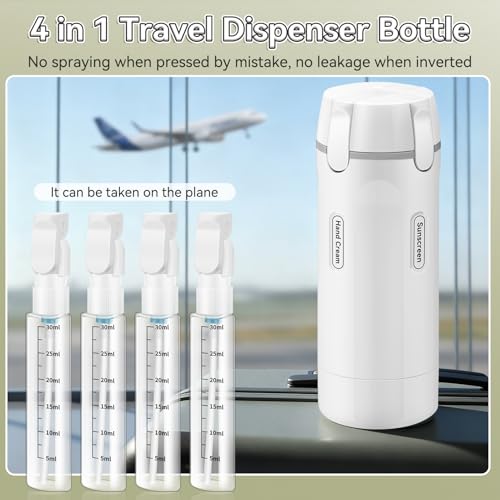4 in 1 Travel Dispenser Bottle, 30ML*4 Refillable Pack Squeeze Bottles, Portable Leak Proof Travel Toiletry Containers for Toiletries/Shampoo/Conditioner/Shower Gel (White) - color: White