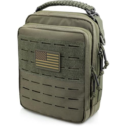 WYNEX Tactical Molle Admin Pouch, Utility EDC Pouch Organizer Modular Tool Pouch of Double Layer Design Medical EMT Attachment Bag Large Capacity with Elastic Webbing Insert Panel - color: Ranger Green
