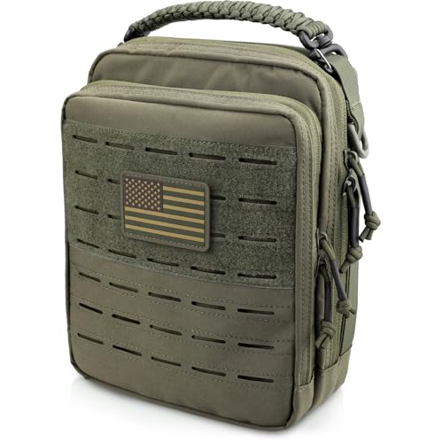 WYNEX Tactical Molle Admin Pouch, Utility EDC Pouch Organizer Modular Tool Pouch of Double Layer Design Medical EMT Attachment Bag Large Capacity with Elastic Webbing Insert Panel - color: Ranger Green