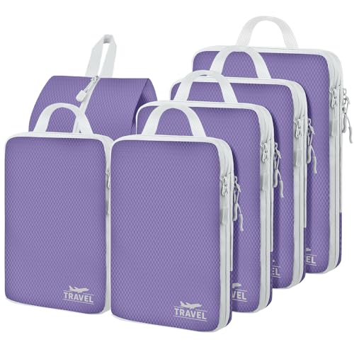 6 Set Compression Packing Cubes, Suitcase Organizer, Lightweight Travel Essentials, Compression Bags For Travel Accessories Luggage Storage Set (6Pcs, Purple) - color: Purple-6pcs, size: Set of 6
