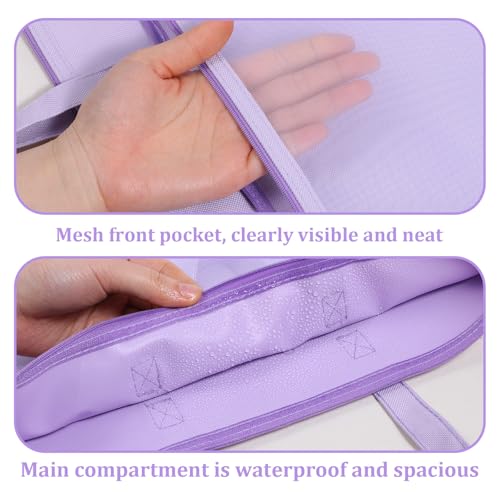 Large Zipper Pouch with Handle, 11 x 13.7 in Mesh Zipper Pouch Waterproof Double Pocket Organizer Bag, A4 Size Foldable File Storage for Documents Travel Art Supplies Office Use (Purple)