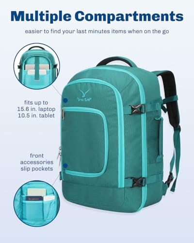 Hynes Eagle Travel Backpack 40L Flight Approved Carry on Backpack Men Large Cabin Weekender Laptop Backpack Women 15.6 inches - color: Teal 2024