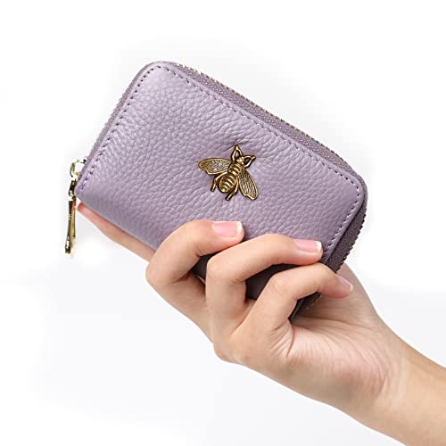 imeetu RFID Credit Card Holder, Small Leather Zipper Card Case Wallet for Women - color: Lite - Light Purple, size: Lite