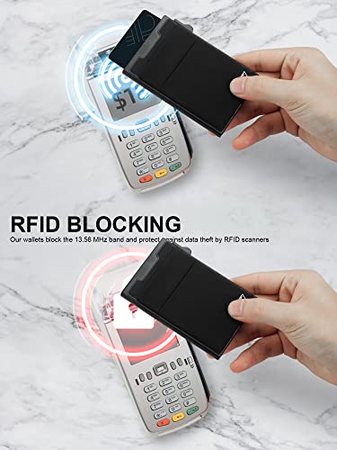 TOYFID Slim Wallet for Men - Pop Up Card Holder Wallet,Minimalist Business Wallet,Credit Card Wallet with Money Pocket,Metal Card Case Wallet,RFID Blocking,Can Hold 6 Credit Cards - color: black B