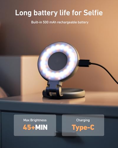 TELESIN C03 Magnetic Selfie Light, Phone Light Compatible with iPhone Magsafe, CRI97 360° LED Selfie Ring Fill Light with Mirror for Selfies/Photography/TikTok/Zoom Calls/Video Conference - color: Silver