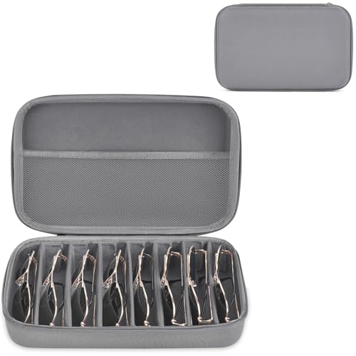 Mkono Travel Sunglasses Organizer Glasses Case Multiple Pairs with Adjustable Slots Eyeglasses Case Storage Box for Men (8 Slots, Gray) - color: Gray, style: 8 Slots