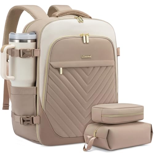 LOVEVOOK Travel Backpack for Women, TSA Approved Carry On Backpack with 2 Packing Cubes, Personal Item Backpack Fits 17 Inch Laptop, Weekender Water-resistant Daypack, Khaki-beige - color: Khaki-beige, size: 17.3 Inch-3Pcs