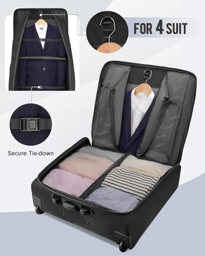 MATEIN Rolling Garment Bag with 2 Packing Cubes, Large Check-in Travel Garment Bags with 17.3 Inch Laptop Compartment, Wrinkle Free Wheeled Business Softside Suitcase Luggage for Men and Women, Black - color: Black, size: Large - Checked