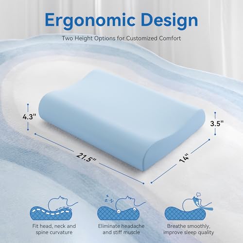 AM AEROMAX Firm Contour Memory Foam Pillow, Cervical Pillow for Neck Pain Relief, Neck Orthopedic Sleeping Pillows for Side, Back and Stomach Sleepers. - color: Blue, size: Standard Size