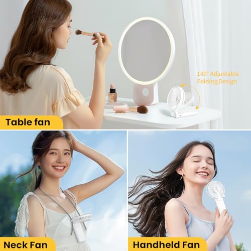 HandFan Ultra-𝐒𝐥𝐢𝐦 & Lightweight Handheld Fan (0.5in,0.3lb), 5 Speeds Portable Hand Held Fan USB Rechargeable 180° Foldable, Quiet Summer Essentials with Lanyard for Travel/Concerts/Lash (Pink) - color: White