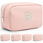 VLANDO Personalized Makeup Organzier Bag,Gift for Women Cute Makeup Pouch, PU Leather Make up Travel Bag Cosmetic Bag Birthday Gifts for Couple Mom Wife Letter B - color: 03-Pink-B