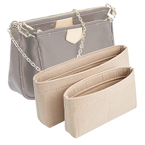 Vercord Felt Purse Organizer Insert Pochette Handbag Insert Bag in Bag for Multi Pochette Accessories Add Zipper Pocket Beige - color: beige