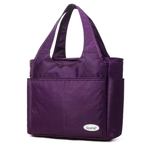 Extra Large Insulated Lunch Tote Bag for Women Men, Leakproof Cooler Lunch Box Shoulder Purse with Side Pockets for Work - Purple - color: Purple