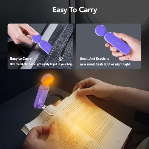 VAVOFO USB Rechargeable Book Light, Blue Light Blocking, Amber Light Clip On Bookmark Shaped Reading Light, Eye Care 6 LEDs Book Light for Bookworms Reading in Bed (Dark Purple) - color: Dark Purple