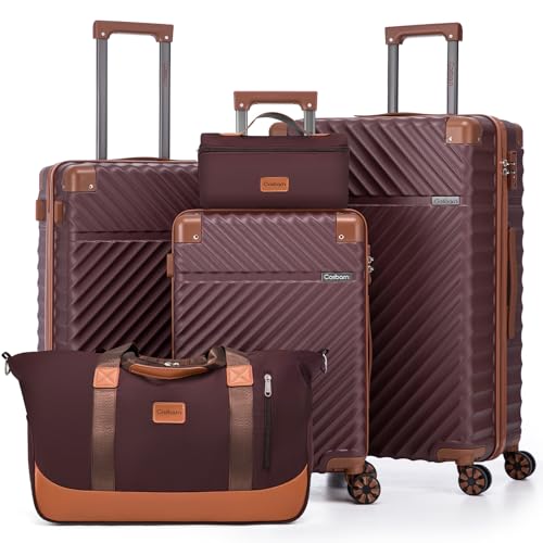 Cosbarn Luggage Sets 5 Piece with TSA Lock Spinner Wheels, Unisex Hard Case ABS Suitcase Set, Hardshell Lightweight Waterproof Travel Hardside Suitcases with Wheels for Women Men, Burgundy - color: Burgundy, size: 5 Piece Sets (20/24/28/Db/Tb)
