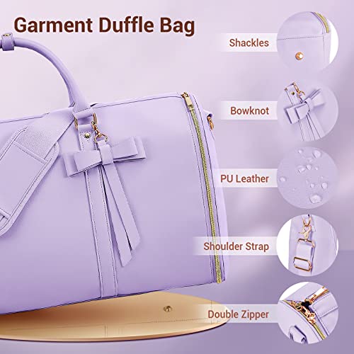 Garment Bags for Travel for Women, Stylish Garment Duffle Bag, Convertible & Foldable 2 in 1 PU Suit Bag For Hanging Clothes, Business Trip Bag With Toiletry Pocket & Shoes Compartment, Purple - color: Purple