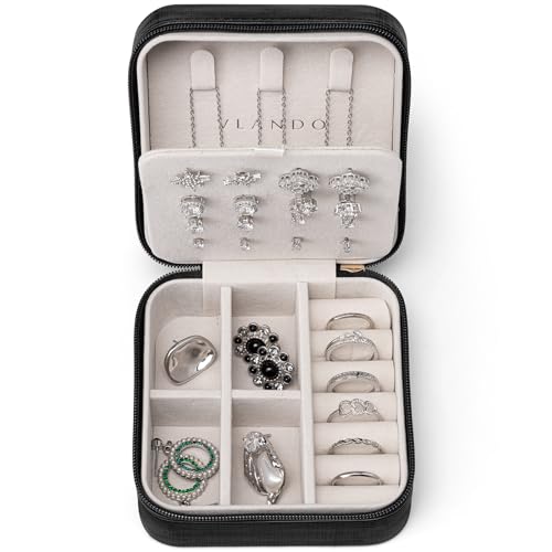 VLANDO Travel Jewelry Case, Small Travel Jewelry Organizer Box for Girls Women - Black - color: Black