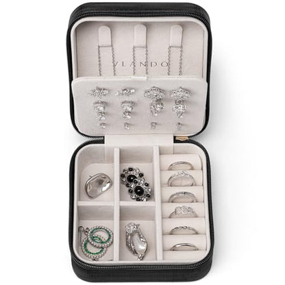 VLANDO Travel Jewelry Case, Small Travel Jewelry Organizer Box for Girls Women - Black - color: Black