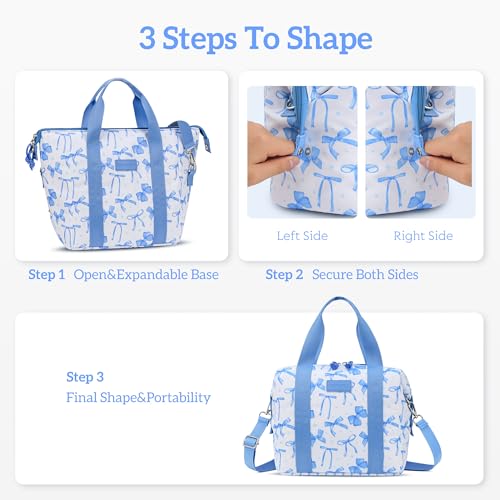 Lunch Box for Women Insulated Lunch Bag, Cute Lunch bags,Reusable Large Capacity Leakproof Lunchbox with Adjustable Shoulder Strap, Lunch tote for Work Office Picnic Travel (Blue bow) - color: Blue bow