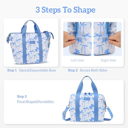 Lunch Box for Women Insulated Lunch Bag, Cute Lunch bags,Reusable Large Capacity Leakproof Lunchbox with Adjustable Shoulder Strap, Lunch tote for Work Office Picnic Travel (Blue bow) - color: Blue bow