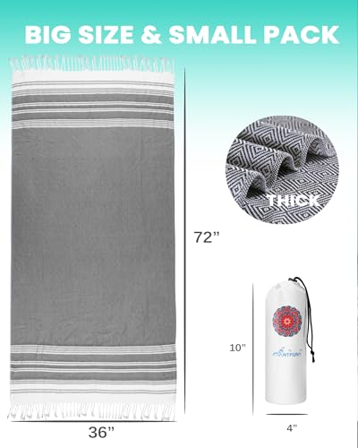 Turkish Beach Towel Quick Dry Sand Free Mens Birthday Gift Ideas for Dad Father Day Husband Brother Uncle Boyfriend in Law Male Boss Grandpa Him Retirement 60th 50th 40th 30th Wife Daughter Son - color: Thicker Black, size: 72 x 36 inch