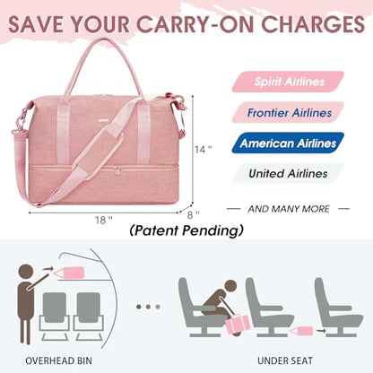 For Spirit Airlines Personal Item Bag Underseat Carry On Bag with Wet Pocket & Shoe Compartment & USB Charging Port - color: Pink